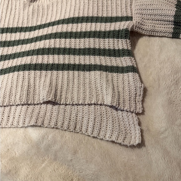 Women’s Striped Sweater in Cream and Green - Picture 3 of 4